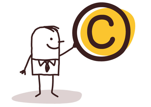 Gezeichneter Mann mit einem großen Copyright-Symbol